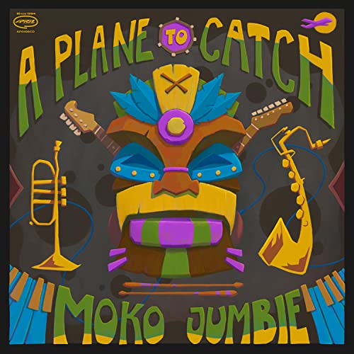 CD cover art featuring a colorful, stylized mask with musical instruments.