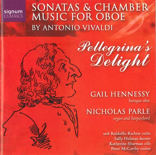 Red CD cover with a sketched portrait of Antonio Vivaldi.