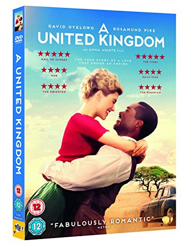 DVD case for "A United Kingdom" showing embracing couple in a desert landscape.