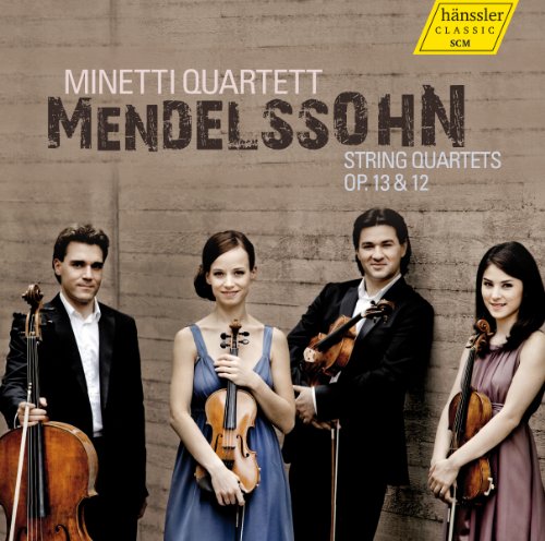 CD cover featuring the Minetti Quartet with instruments, gray background.
