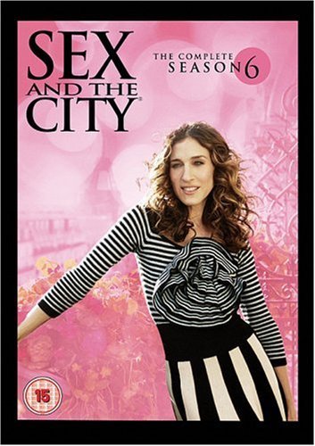 DVD cover for Sex and the City Season 6 featuring a woman in a striped dress.