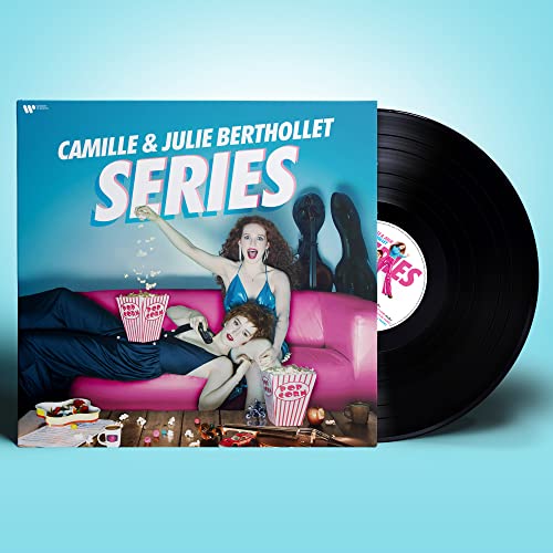 Vinyl record cover featuring two women with popcorn and a remote control.