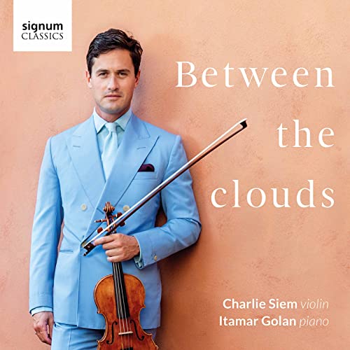 Album cover featuring violinist Charlie Siem in a light blue suit.
