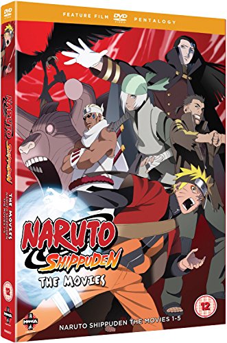 "Naruto Shippuden DVD box set cover featuring anime characters in dynamic poses against a red background."
