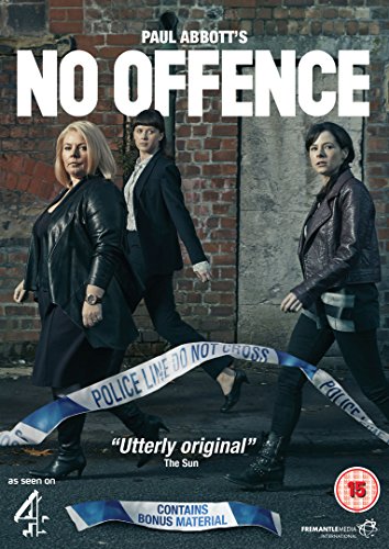 DVD cover for "No Offence" featuring three women in front of a brick wall.