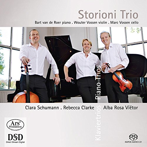 Storioni Trio album cover featuring three musicians with piano and string instruments.