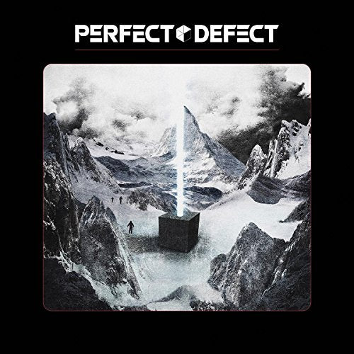 "Album cover art featuring a monochrome mountain landscape with a glowing obelisk."