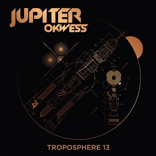 Black vinyl album cover with orange text and spacecraft diagram in the center.