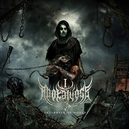 Hooded figure holding a blade amidst ruins, album cover art.