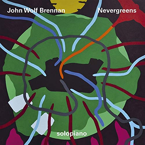 CD cover for "Nevergreens" by John Wolf Brennan, abstract colorful design.