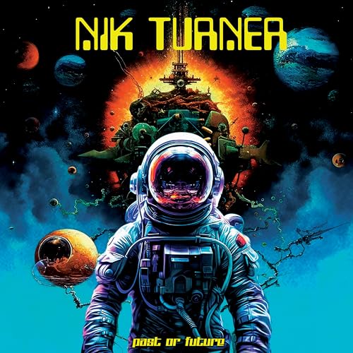 Album cover: astronaut in space with planets and a futuristic city.