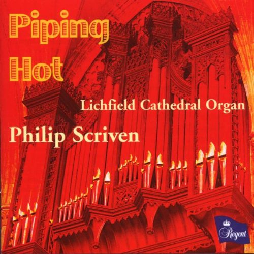 "Piping Hot" CD cover featuring a red-tinted image of an ornate pipe organ.