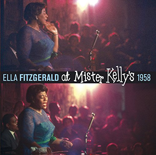 Ella Fitzgerald singing into a microphone at Mister Kelly's, 1958.
