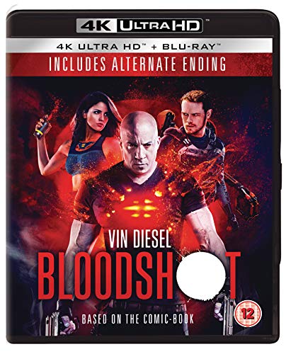 Bloodshot Blu-ray cover featuring Vin Diesel and two figures with weapons.