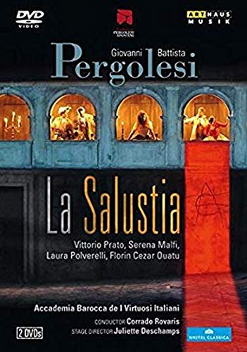 DVD cover for "La Salustia" with opera scene and performers' names.