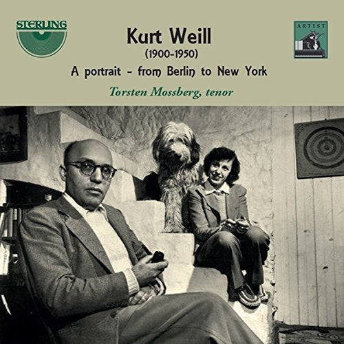 "CD cover with black-and-white photo of man, woman, and dog on stone steps."