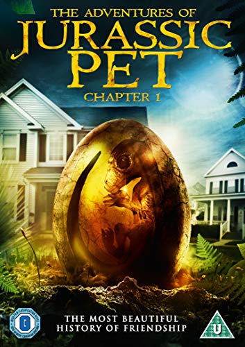 DVD cover: dinosaur hatching from an egg in front of houses.