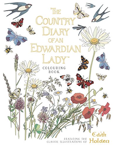 "Colouring book cover featuring illustrations of flowers, butterflies, and birds on a white background."