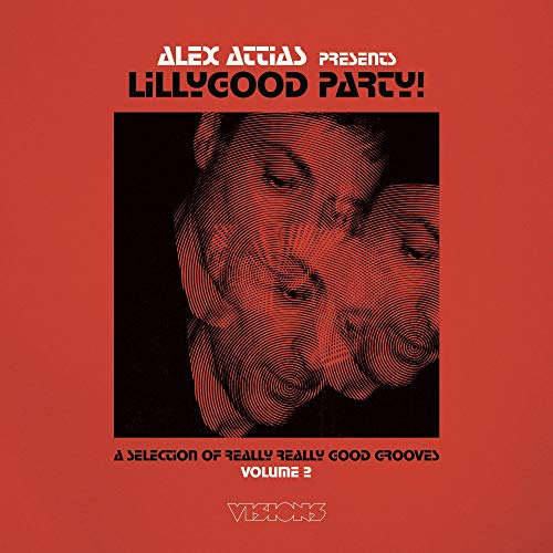 Red album cover with black and white text and a stylized face illustration.