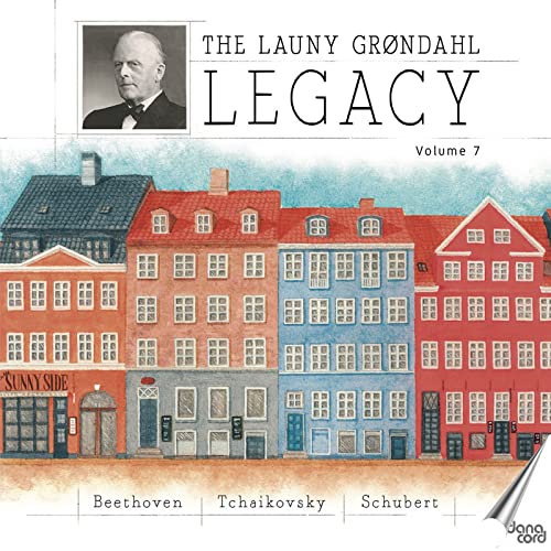 CD cover with portrait, colorful townhouses, and composers’ names.