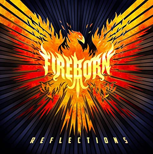 CD cover: fiery phoenix rising with "Fireborn - Reflections" text.