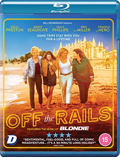 Blu-ray cover for "Off The Rails" featuring four women walking on a beach.