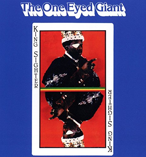 "Album cover with a man in a crown and eyepatch against a red background."