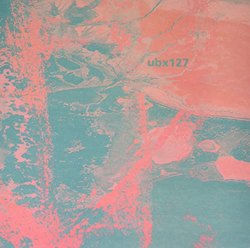 Abstract pink and teal marbled design with "ubx127" text.