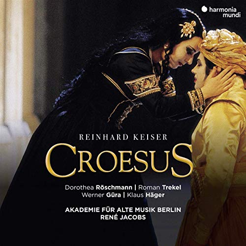 CD cover for Keiser's "Croesus" opera, featuring two figures in costume.