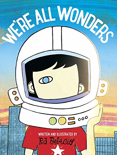 The image shows a cartoon boy wearing a white space helmet and a red shirt.