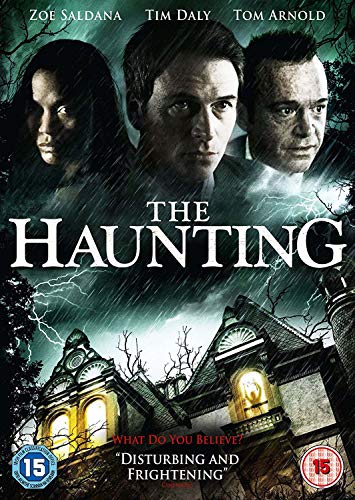 "The Haunting" DVD cover featuring three actors and a haunted house during a storm.