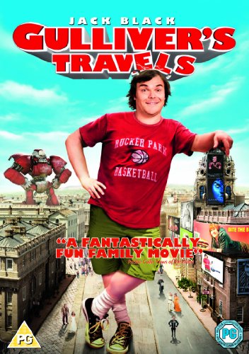 DVD cover for "Gulliver's Travels" featuring a boy standing in a cityscape.