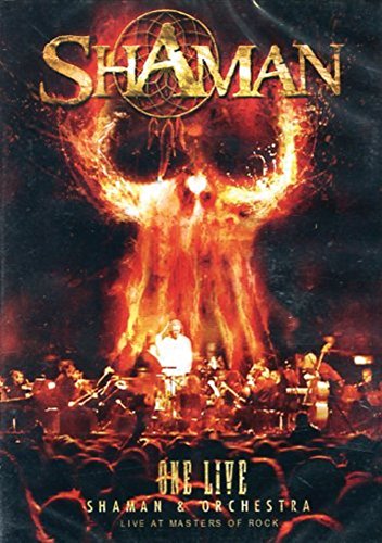 DVD cover for “Shaman - One Live” featuring a fiery stage performance.