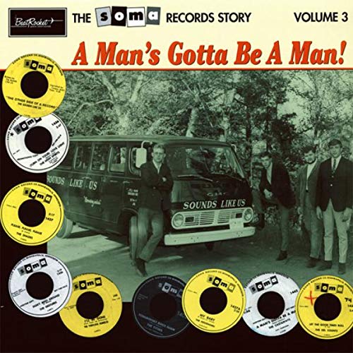 Vintage record album cover featuring a van and suited men.