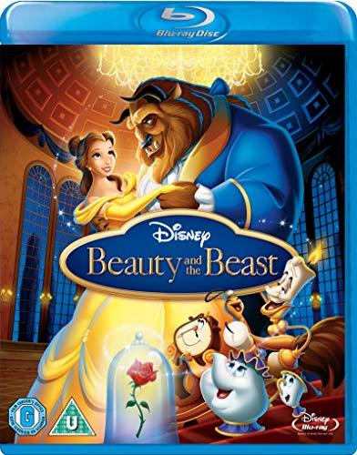 Beauty and the Beast Blu-ray cover featuring Belle, Beast, and enchanted objects.
