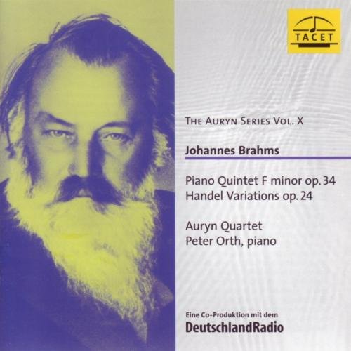 CD cover with blue and yellow portrait of Johannes Brahms and text details.