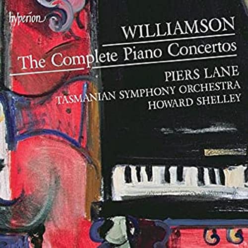 CD cover for Williamson piano concertos featuring abstract red artwork.