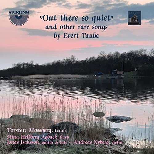 CD cover with a tranquil waterscape and song title “Out there so quiet”.