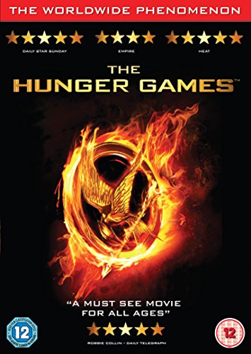 DVD cover for "The Hunger Games" featuring a fiery mockingjay symbol.