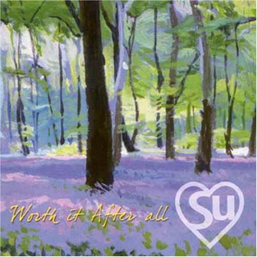 The image is a forest scene with the text "Worth it After all" and a heart-shaped logo. alt text: Purple forest scene with yellow text and heart logo.