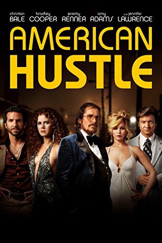 Movie poster for "American Hustle" featuring five actors in 1970s attire.