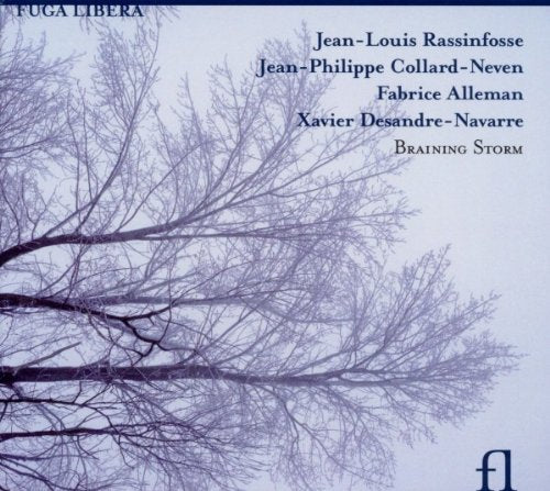 "CD cover with bare tree branches and artist names in dark blue text."