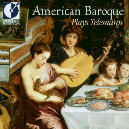 "CD cover art: Renaissance-style painting of people playing instruments at a dinner table."