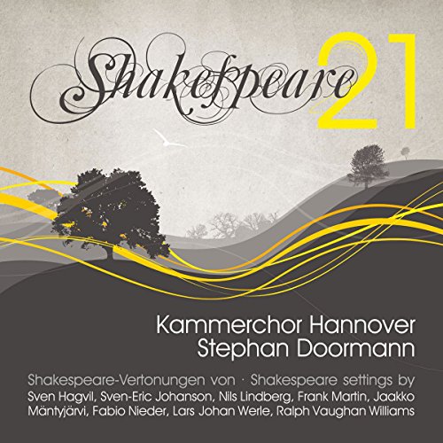 "CD cover with rolling hills, trees, and 'Shakespeare 21' in stylized text."