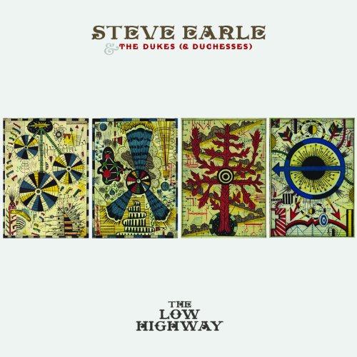 "Album cover with four abstract panels and artist name, 'Steve Earle', on a white background."