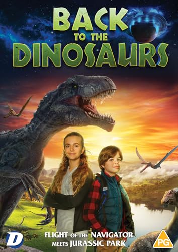 Back to the Dinosaurs" DVD cover featuring children and a roaring dinosaur.