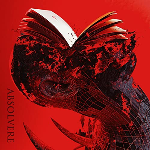 Red album cover with abstract, fragmented image of a bird’s head.