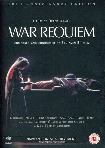 DVD cover for "War Requiem" showing a woman mourning a dead soldier in darkness.