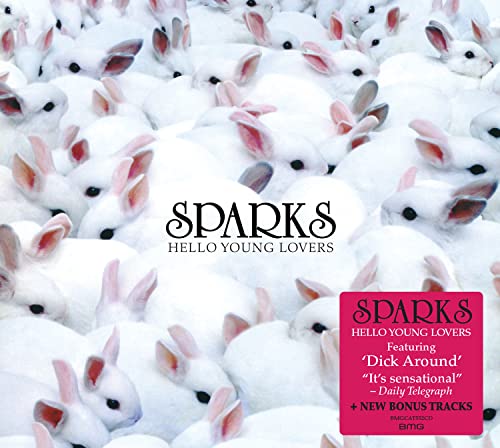 Sparks album cover, “Hello Young Lovers,” featuring a dense crowd of white rabbits.