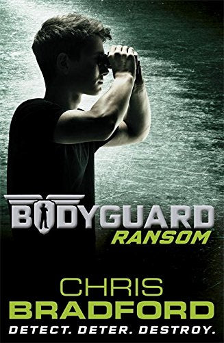 Book cover: man holding binoculars, with title "Bodyguard: Ransom" and author "Chris Bradford" below.